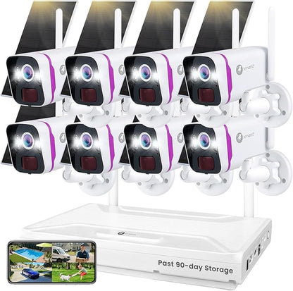 XMARTO Solar Security Cameras Wireless Outdoor, WiFi6 NVR with 64GB Micro SD Card, 8 PCs 4MP QHD Home Security Camera System with 10CH Expandable NVR, 120 Days Local Storage, All-Weather Solar Charge