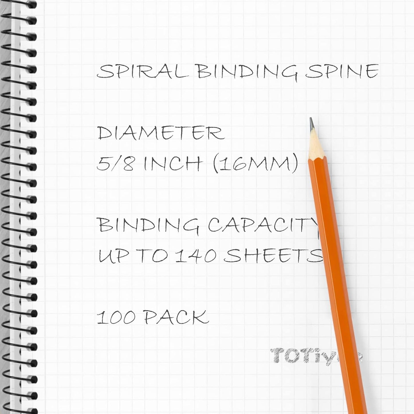 TOTiyea 100 Pack Plastic Spiral Binding Coils,16mm(5/8") Binding Spirals,140 Sheet Capacity,4:1 Pitch, Black