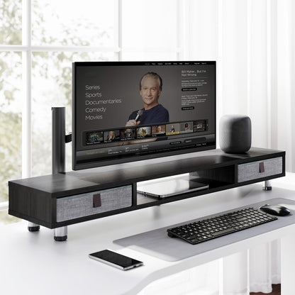 Fenge Dual Monitor Stand with 2 Drawers, 42.5 Inches Large Computer Riser for Desk, Adjustable Height Desk Shelf with Storage for Laptop, PC, TV, Printer