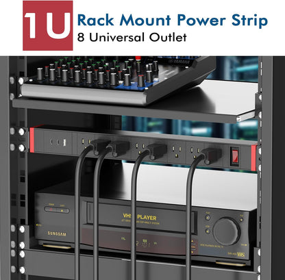 360° Rotating Mountable Power Strip with USB Ports, 8 Outlet Surge Protector Power Strips Wall Mount, Metal Heavy Duty Versatile Outlet with 6FT Power Cord,For Home Office Industrial Garage Commercial