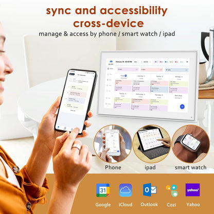 Digital Calendar 15.6 Inch, Electronic Calendar Chore Family Schedules, Smart Weekly and Monthly Planner, 1920 * 1080P IPS Touchscreen Interactive Display - Wall Mount White