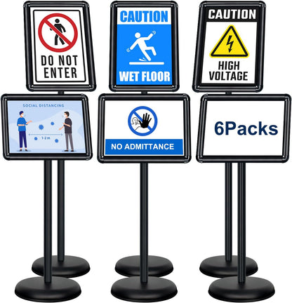 6Packs Pedestal Sign Holder 11x17in Standing Signs Display Stand Adjustable Pedestal Floor Stand Sign Holder, Aluminum Poster Stand for Ads, Posters, Menu, Guide (Black)