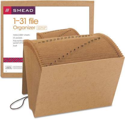Smead Expanding File with Flap and Cord Closure, 31 Pockets, Daily (1-31), Letter Size, Kraft (70168) (Pack of 1)