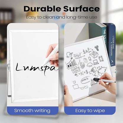 Small Desktop White Board with Stand, 10" x 10" Double-Sided Silver Aluminium Frame Whiteboard for Kids, Mini Dry Erase Board for Home, Office, School
