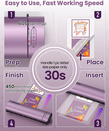 Office Presentation Laminator Machine 11x17 with Laminating Sheet A3/A4/A5, 3/5 Mil Thermal Cold Laminating Machine 13 inch Wide, 60s Warm-Up Lamination Machine, Personal Laminate Machine (Purple)