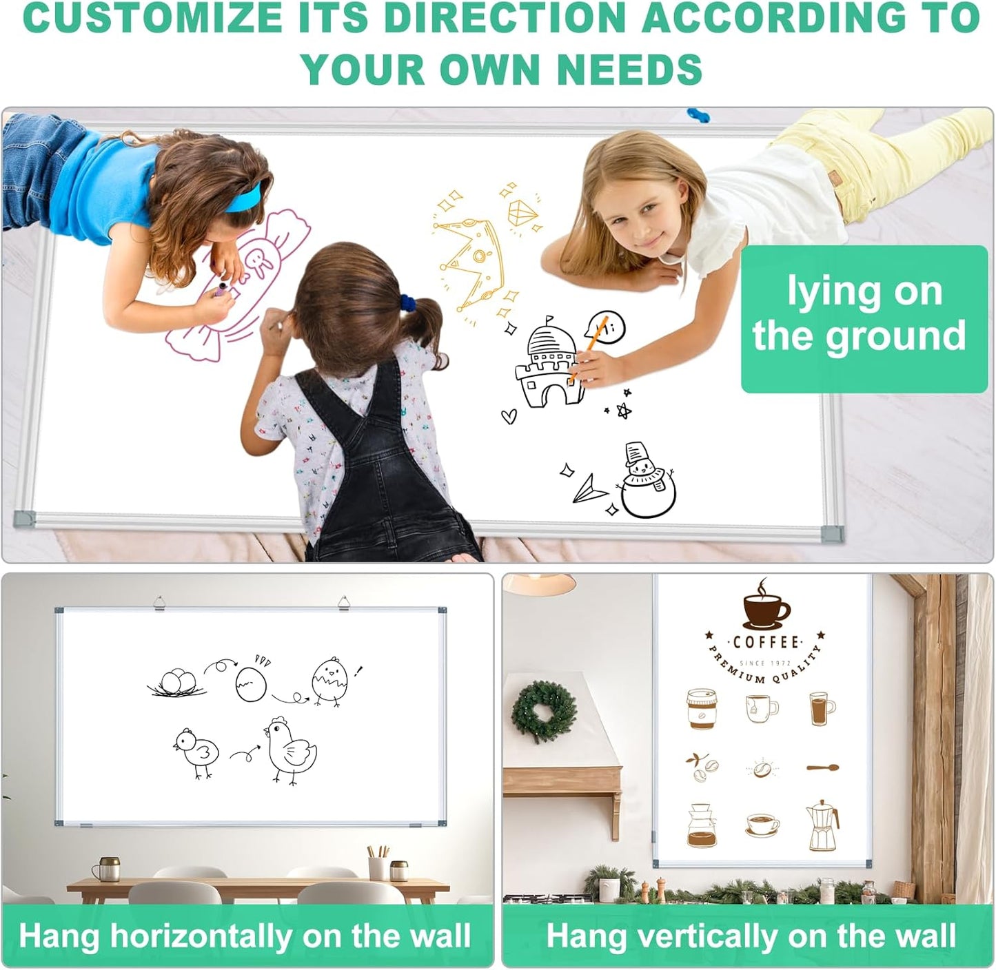 H-Qprobd Dry Erase White Board for Wall 6' x 3' Large Magnetic Whiteboard 72"x36" Aluminum Presentation Whiteboard with Long Pen Tray, 6 Markers, 2 Erasers &12 Magnets