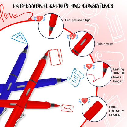 Everlasting Checking Pencils Red Erasable Pencils Correcting Pencils with Erasers for Checking Map Marking Coloring Tests Grading 4 Pack Red Blue