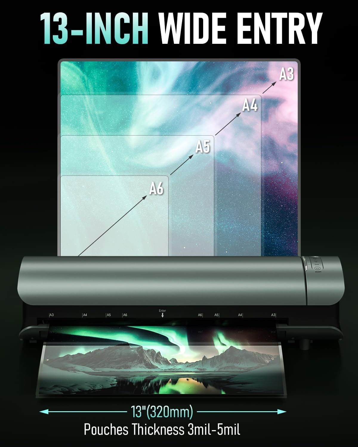 Qfun Laminator Machine 11x17 Cold Thermal Laminator，13 inch Laminating Machine 60s Warm-up with 30 Laminate Sheets，9 in 1 Desktop A3 Lamination Machine with Paper Trimmer for Teacher Home Office