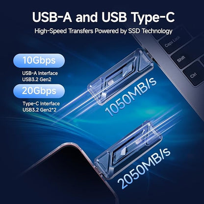 fanxiang 512GB External SSD USB Drive, 2050MB/s USB-C & USB-A Portable SSD 512GB,4K ProRes HDR Recording & Store,Zinc Alloy,External Solid State Drive for iPhone 15/16/17/Android/PC/Mac -F955