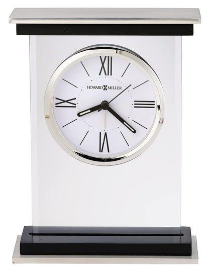 Howard Miller Bryant Tabletop Alarm Clock – Modern Desk Clock with Silent Sweep Seconds Luminous Hands Roman Numeral Markers & Bracket Style Design Satin Finish for Home Office & Desktop Decor