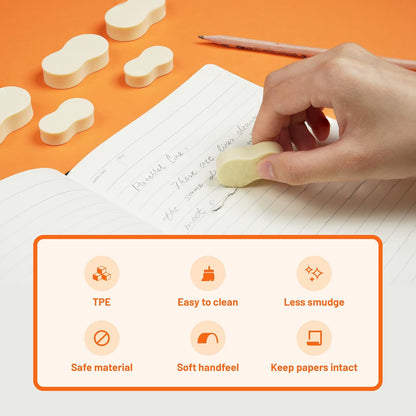 Yplus Eraser Line - Hipolymer Pencil Erasers for School Office, Cute White Rubber Eraser for Kids, Artist No Residues, 6 Pcs Stocking Stuffers for Kids Toddler