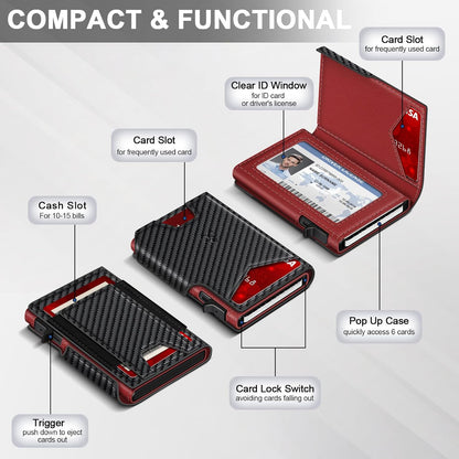 Wallet for Men Wallet with Slim Pop Up Card Holder 9-13 Cards, Bifold Minimalist Smart Wallet RFID Blocking Credit Card Holder with ID Window & Stretchable Cash Slot Compact Metal Aluminum Card Case