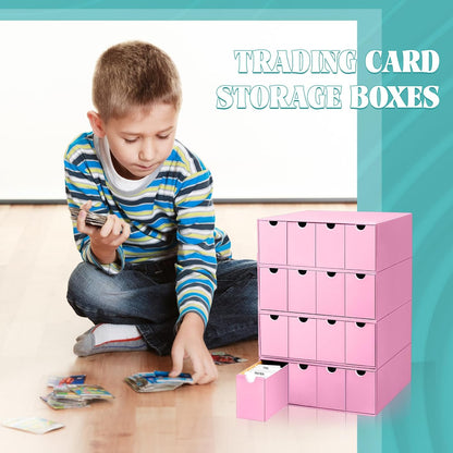 Cholemy Trading Card Storage Box 15000+ with 70 Cardboard Storage Divider, Label Sticker for Collection Compatible with TCG, Sport Cards(4 Row, 4 in A Row,Pink)