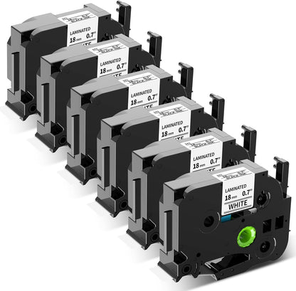 6-Pack Replace for Brother P Touch Label Tape TZe-241 TZe241 TZ-241 Compatible with Brother Label Maker Tape TZe TZ Tape PT-D410 PT-D400 PT-D610BT PT-D600, 3/4 18mm 0.7 Laminated Black on White