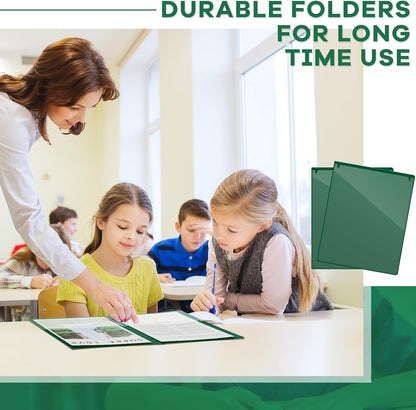 Henoyso 24 Pcs Folders Take Home Heavy Duty 2 Pocket Homework Folders with Clear Front Pockets for Elementary Students Parent Teacher Communication (Dark Green)