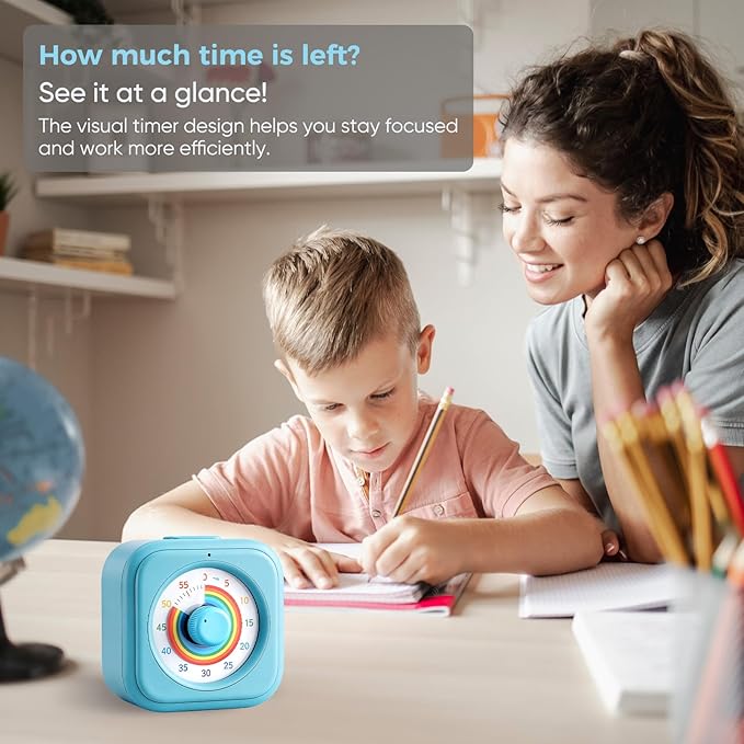 60-Minute Visual Timer for Kids, Silent Rainbow Countdown Timer for Time Management, Homeschool, Classroom, Home, Office