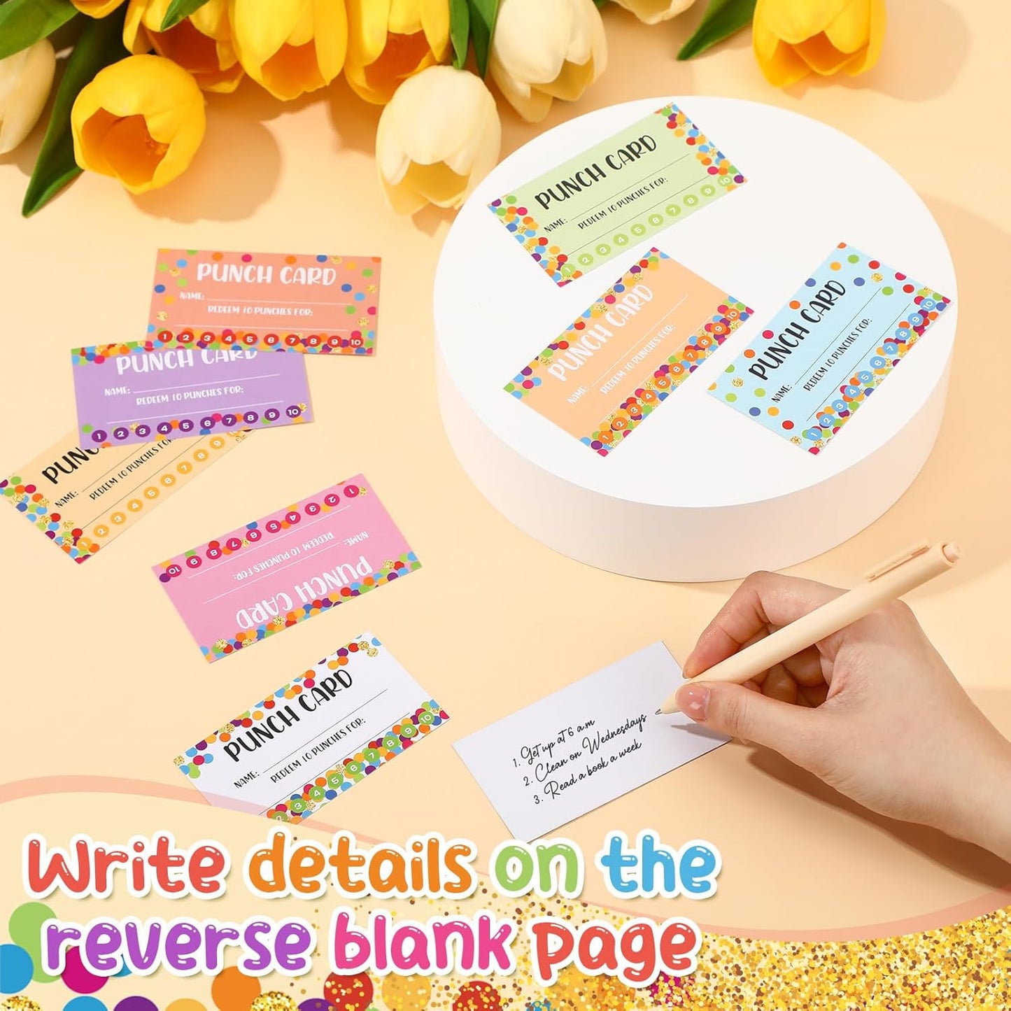 Fumete 400 Pcs Punch Cards for Classroom Reward Cards Behavior Incentive Loyalty Awards for Kids Students Teachers School Business, 8 Styles, 3.5 x 2 in(10 Polka Dots Punches Style)