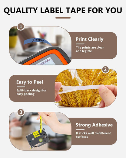 6-Pack 6mm 0.23" Multi-Color Label Tape Compatible for Brother P Touch Label Refills 1/4" Tze Tz Tape Laminated Work for PTD220 PTH100 PTH110 PTD202 PTD210, Clear/White/Red/Blue/Yellow/Green