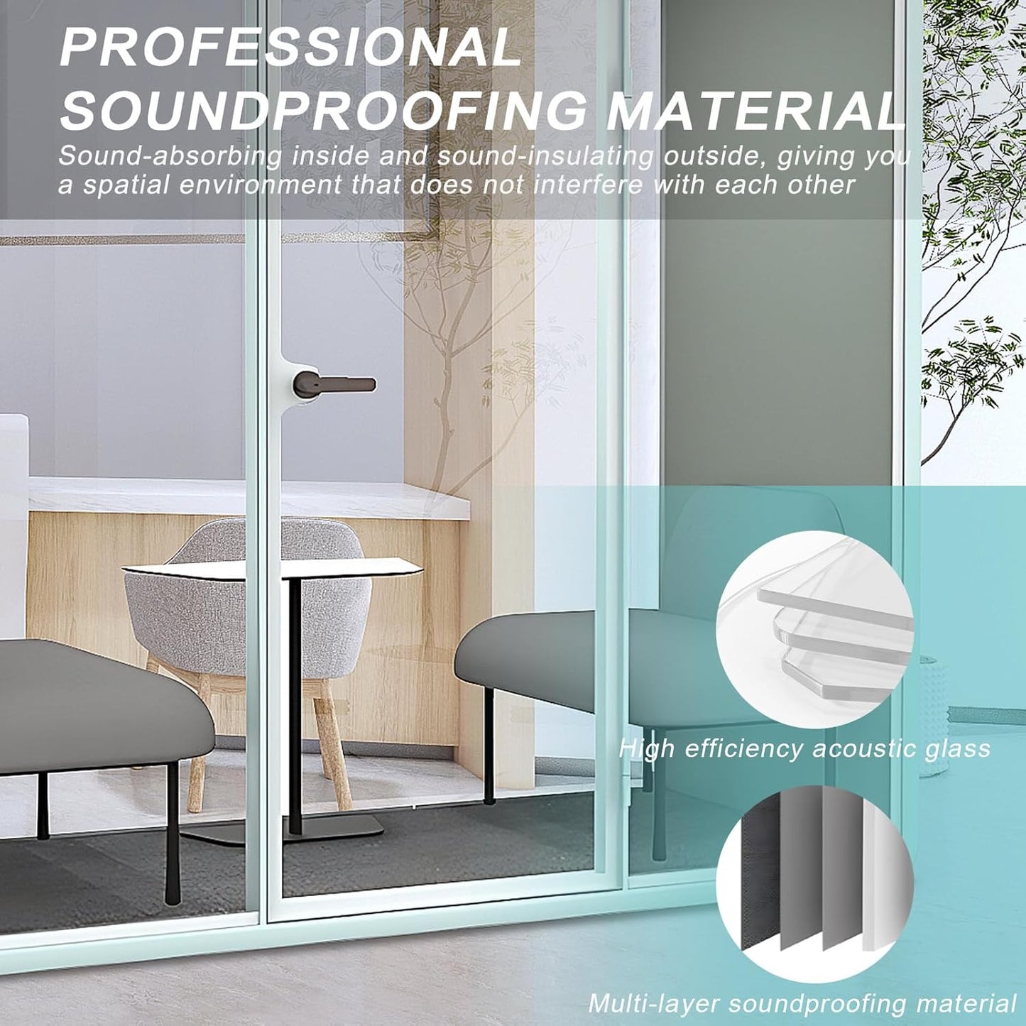 Office Sound Booth with Audio Privacy - Portable Soundproof Pod with Stylish Light Blue Frame,Soundproof Room with Light,Ventilation,Socket for Conversation,Reception Room