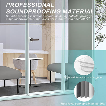 Office Sound Booth with Audio Privacy - Portable Soundproof Pod with Stylish Light Blue Frame,Soundproof Room with Light,Ventilation,Socket for Conversation,Reception Room