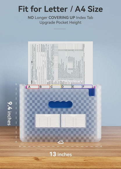 ABC life 26 Pockets Accordian File Folder Organizer Letter Size Expanding File Folder, A4 Portable Document Paper School Organizer, Expandable Multicolor Accordion Filing Folders with Labels(Blue)