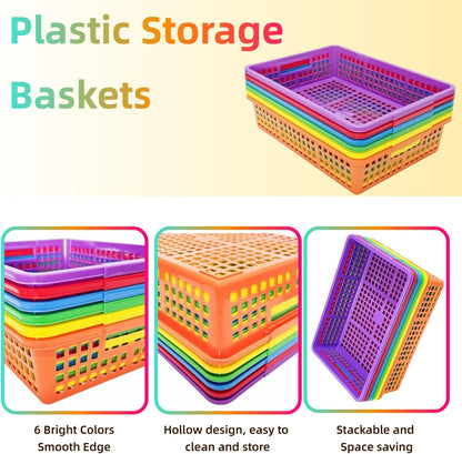 6 Pack Plastic Turn in Paper Trays for Classroom, Colorful Storage Bin Basket Organizers for School Supplies, Classroom Organization and Storage Tray Holds 4A Paper