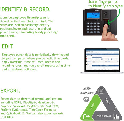 Pyramid Time Systems - Pyramid TimeTrax Elite [TTELITEEK] Automated Biometric Fingerprint Time Clock for small Business, Employee In/Out Time Tracker with Software Download, Windows Compatible - Black