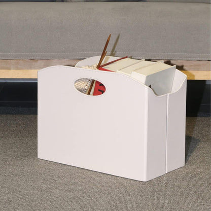 EZDeco Magazine Holder Foldable Magazine Rack Floor PU Leather File Holder Newspaper Book Storage Basket Document File Folder Organizer for Office Home (White-1)