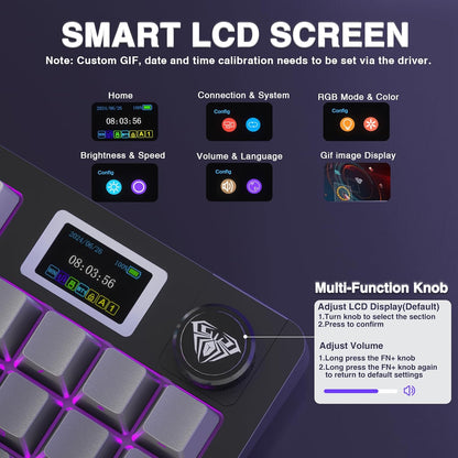 AULA S98 Pro Wireless Mechanical Keyboard with Screen & Knob,2.4GHz/USB-C/BT5.0 Hot Swappable Creamy Keyboard,Pre-lubed Linear Switches,Side Printed PBT Keycaps,RGB Backlit Gaming Keyboards