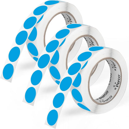 Perco Light Blue 1-Inch Round Circle Dot Sticker Labels - Multi-Roll Pack (3 Rolls, 1,000 Labels Each) - Permanent Adhesive, Vibrant Colors, Strong Hold - Perforated for Easy Use - Made in USA