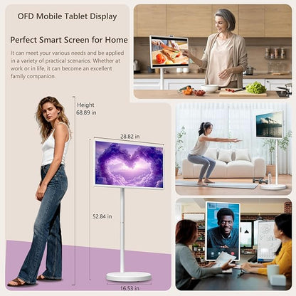 OFD 32 Inch Portable TV on Wheels FHD 1080P,Android15 OS|6GB RAM+128GB Storage|EDLA-Certified,Rolling TV Touchscreen Monitor,Built-in 9600mAh Battery|2K Webcam|Remote Control|Speaker,Fully Rotatable