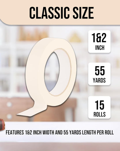 Lichamp Masking Tape, White Painter Tape 1 inch and 2 inch Wide, 10+5 Pack White Tapes Bulk, Total 825 Yards