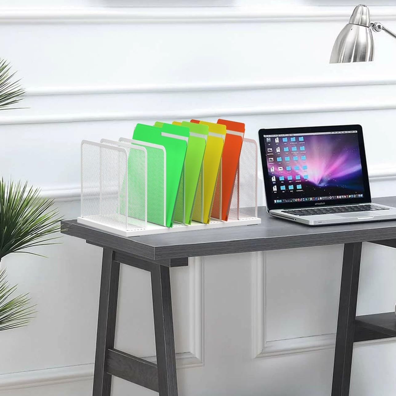 Kuntine.B Desk File Organizer Upright Mesh Desktop Organizer File Sorter Office Organization File Holder for Home, Office & Classroom (White, 2 Pack 7-Section)