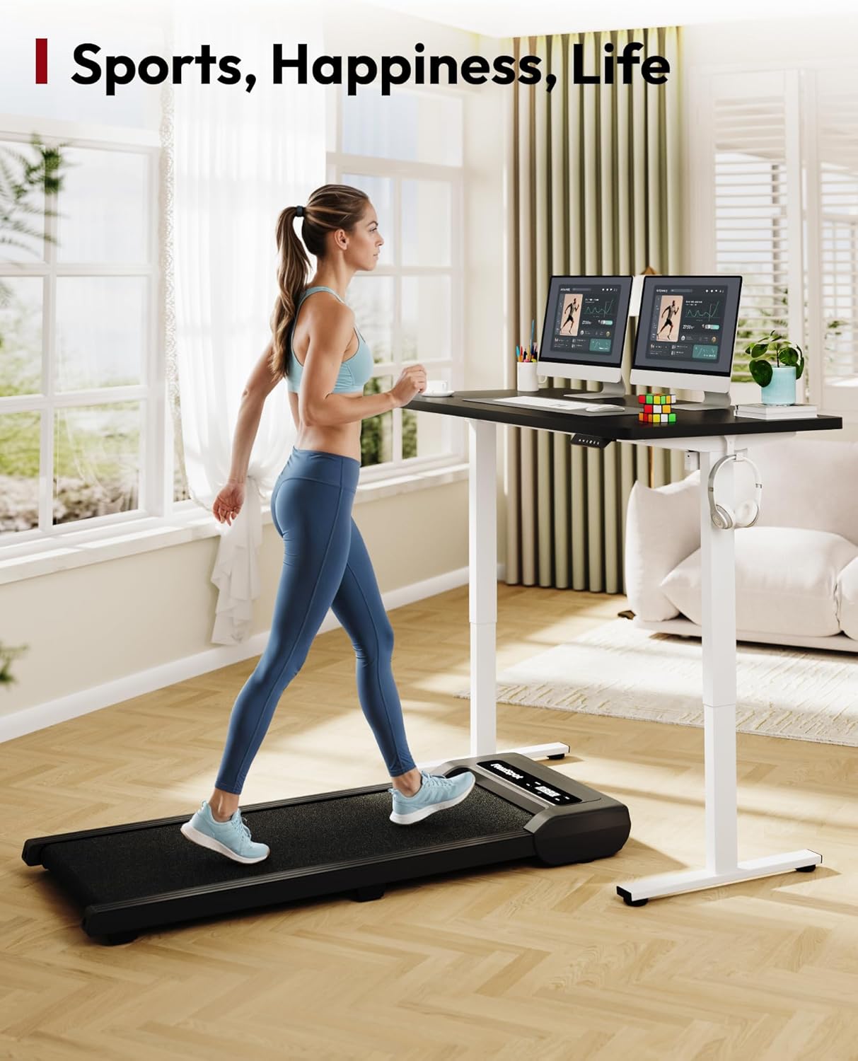 SANODESK Electric Standing Desk 55 x 28 Inches Whole-Piece Desktop Height Adjustable Stand Up Desk w/6-Button Controller Ergonomic Computer Desk for Home Office, White Frame + Black Tabletop