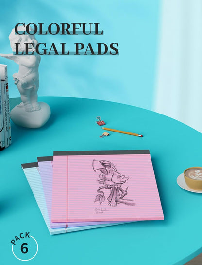 Legal Pads 8.5 x 11, 6 Pack Note Pads 8.5x11, Colored Legal Pads 8.5 x 11 College Ruled, 30 Sheets Per Writing Pads, Perforated Lined Paper Pads with Sturdy Backing, Notepads for School, Office, Home