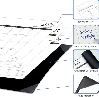 Gannyfer Large Desk Calendar 2025-2026 with Mat - 18 Month Table Calendar, 22" x 17" Desktop Pad Calendar for Planning and Organizing in Your Family, School or Office - Black