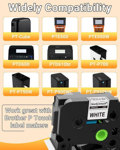 MarkDomain TZe-251 24mm Label Tape Compatible Brother P Touch TZe TZ Tape 24mm 0.94 Laminated White TZe-251 TZe251 TZ251 1 Inch for Ptouch PT-D600 PT-D610BT PTP700 PTP710BT Label Maker, 3-Pack