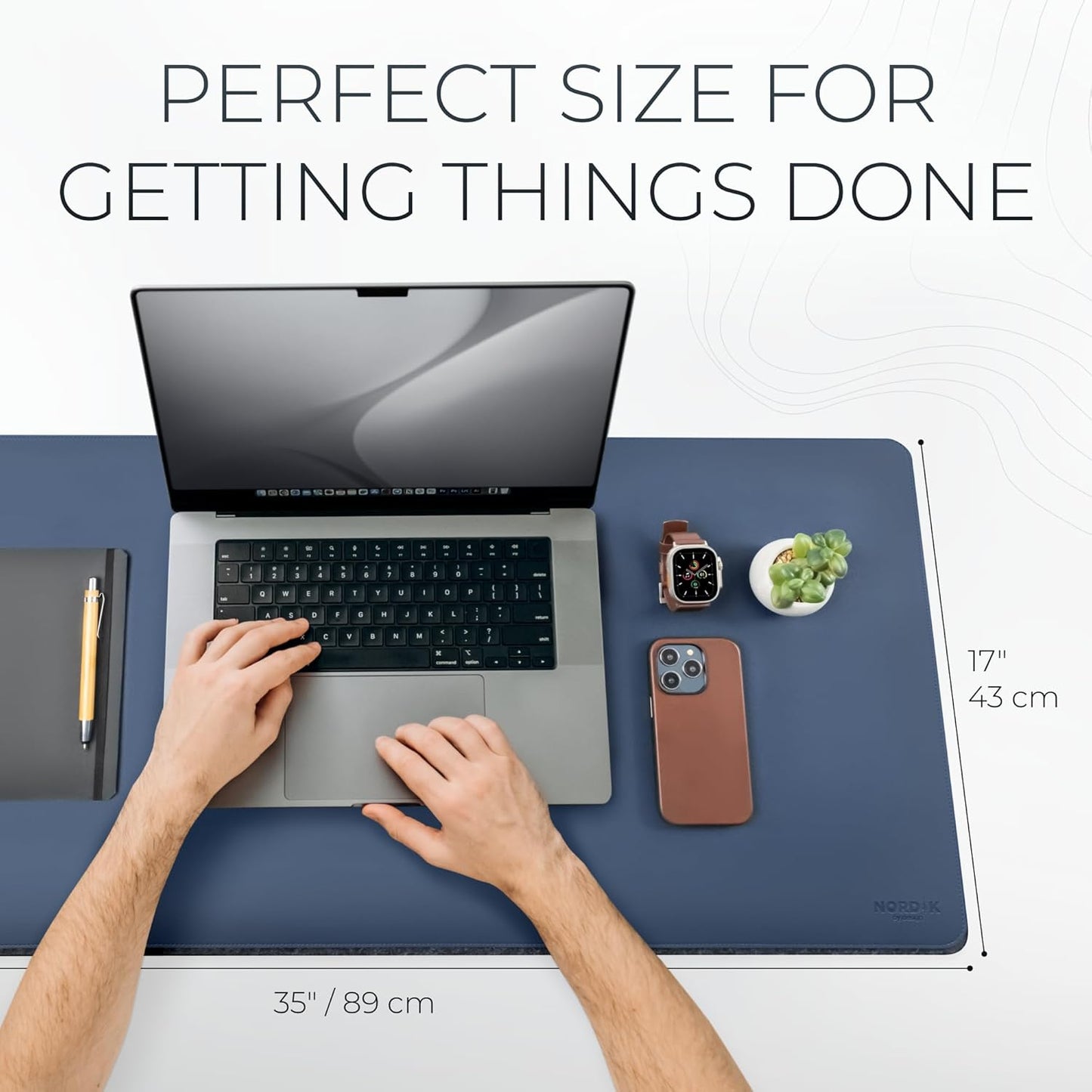 Nordik Felt and Leather Desk Mat Non-Slip - Blue - 35 X 17 Inch - Felt and Vegan Leather Desk Pad - Document Organizers - Desk Blotter and Desktop Mat - Desk Protector Laptop Desk Matt for Desktop