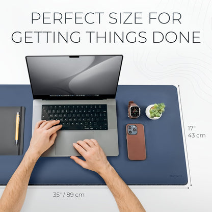 Nordik Felt and Leather Desk Mat Non-Slip - Blue - 35 X 17 Inch - Felt and Vegan Leather Desk Pad - Document Organizers - Desk Blotter and Desktop Mat - Desk Protector Laptop Desk Matt for Desktop