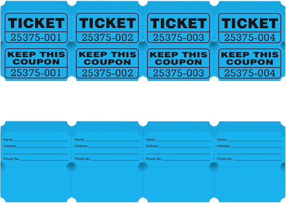 DGBDPACK 100 Raffle Tickets, 50/50 Double Ticket, Bold Numbers for Easy Reading, Ticket for Events, Entry, Class Reward & Prizes -Blue