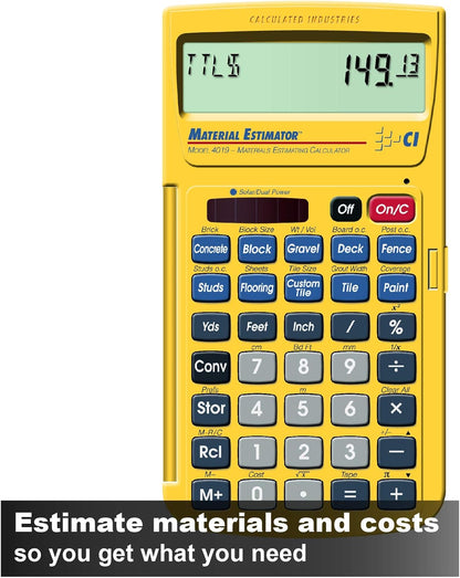 Calculated Industries 44080 Construction Master Pro-Desktop Advanced Construction Math Feet-Inch-Fraction Calculator & 4019 Material Estimator Calculator,Yellow