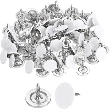 uxcell 100Pcs Upholstery Tacks, 11mmx10mm Flat Head Thumb Tack Decorative Furniture Nails Push Pins for Furniture Sofa Headboards, White