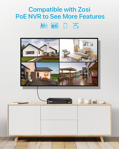ZOSI 2 Pack 5MP 3K Add-on Security POE Camera with Cable, 2880 x 1620 Indoor Outdoor Bullet IP Camera, 120ft Night Vision, 3.6mm Lens, 95°View Angle, IP66 Weatherproof (Only Work with Our PoE NVR)