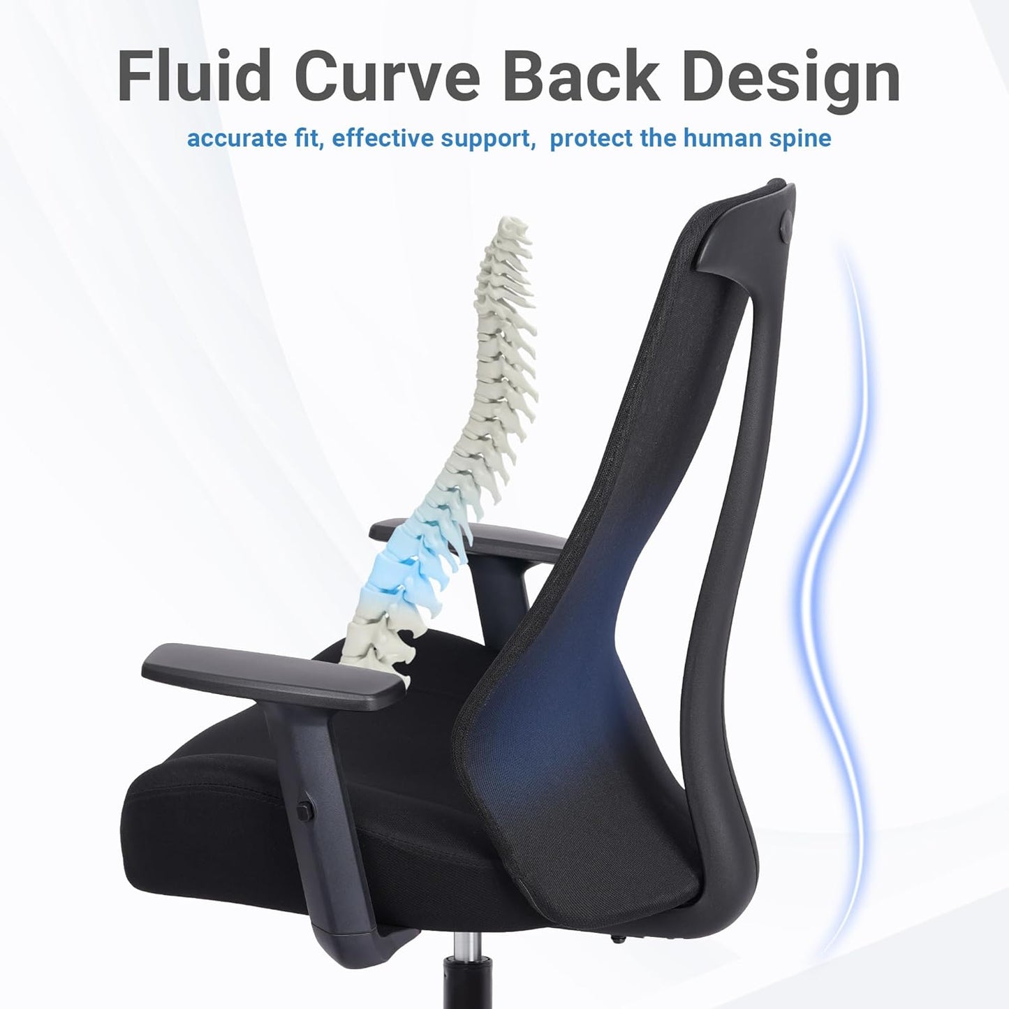 HYLONE Office Chair, 5" Thickened Seat Ergonomic Desk Chair with Adjustable Armrests, Home Office Computer Chairs for Long Hours Mesh Executive Chair(Black)