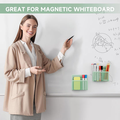 Magnetic Dry Erase Marker Holder, Mesh Pen Holder for Whiteboard，Magnet Pencil Organizer Storage for Refrigerator Locker Accessories Organizer for Home, School and Office(Green)