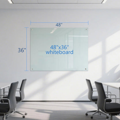 Glass Dry Erase White Board - Magnetic Whiteboard 48"X36" Large Frameless Boards with Super Strong Magnets for Office, School and Home Wall