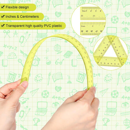 Zonon 2 Pack 12'' Plastic Ruler and 6'' Plastic Protractor Set Clear Ruler Protractor Set Math Geometry Supplies for School Classroom Home Office Drawing(Yellow)