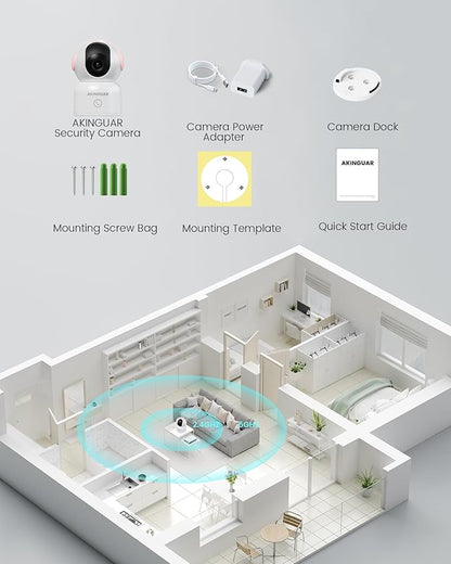 2K 3MP Security Camera Indoor Wireless, 360° Cameras for Home Security Indoor with Motion Detection, Pet Cam with Phone App, Baby Monitor-Night Vision, One-Touch Call, 2-Way Talk, Works with Alexa