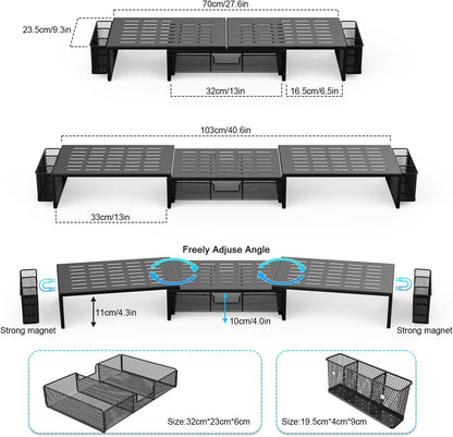 gianotter Computer Dual Monitor Stand Riser For Desk, Desk Organizers And Accessories With Drawer And 2 Pen Holder For Office, Home, School Supplies (Black)
