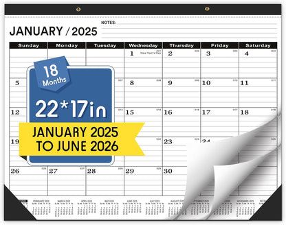 Desk Calendar 2025,January 2025 to June 2026,Large Desk calendar 2025-2026,Desk Calendar 2025-2026 Large 22x17,Classroom 2025 Calendar 22x17" with Round Holes& NOTES List (Black),18 Months Calendar 2025
